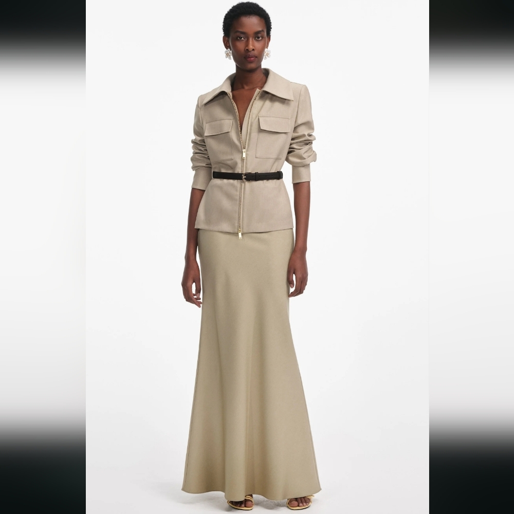Self-Portrait Beige Utility Jacket and Maxi Skirt Set